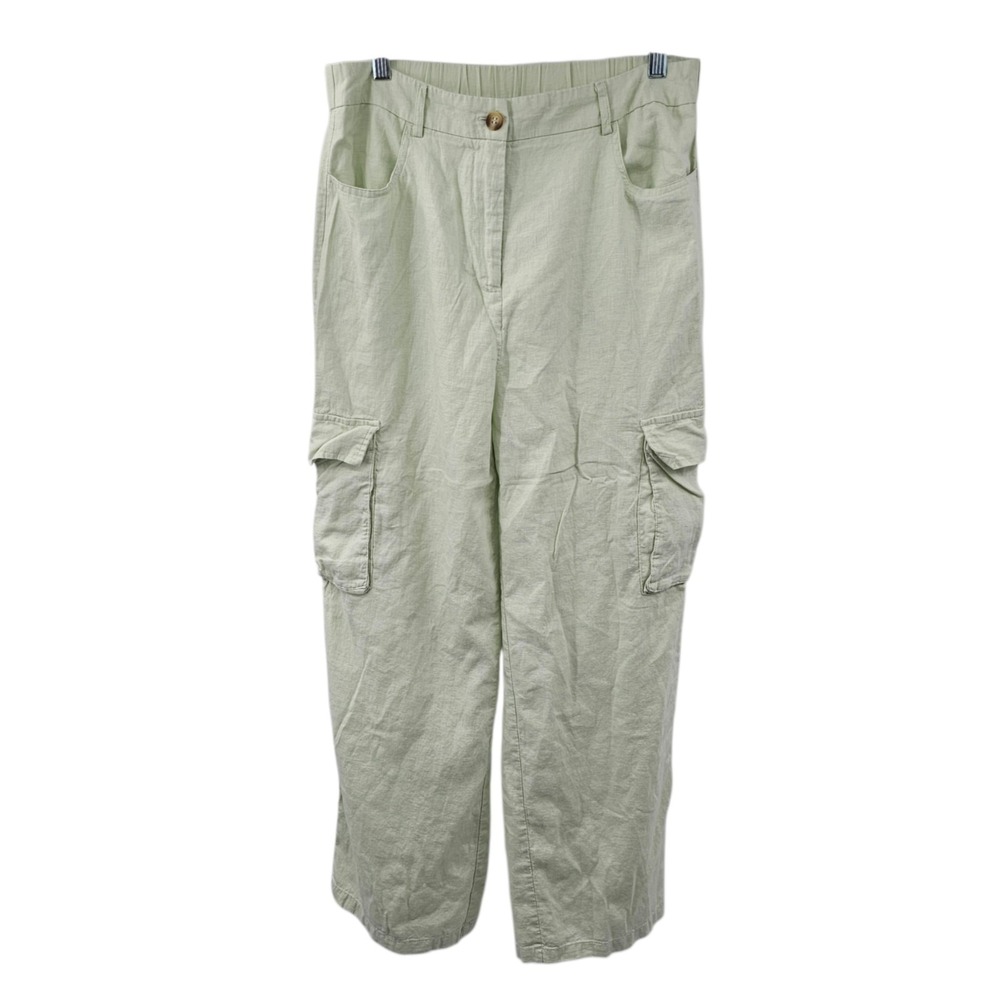 Sincerely Jules Linen Blend Cargo Pants Wide Leg  Sage Mist Women's L
